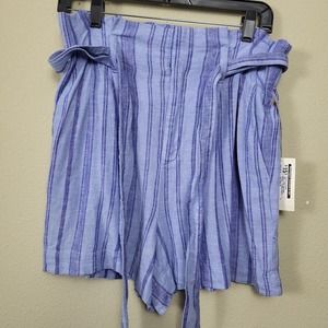 A New Day Womens Blue Striped Paperbag Waist Casual‎ Shorts Size Medium